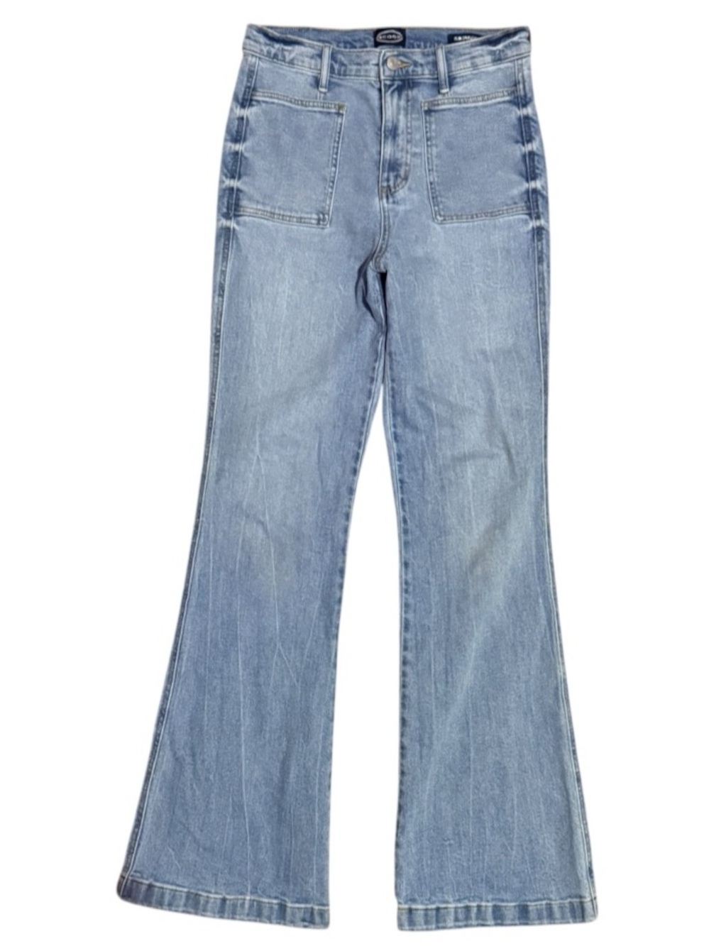 Scoop Women's High Rise Patch Pocket Slim Trouser Flare Leg Denim Jeans EUC